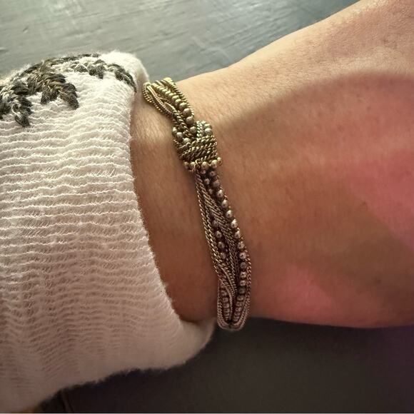 925 Sterling Silver Two Tone Multi Strand Bracelet - Picture 3 of 8